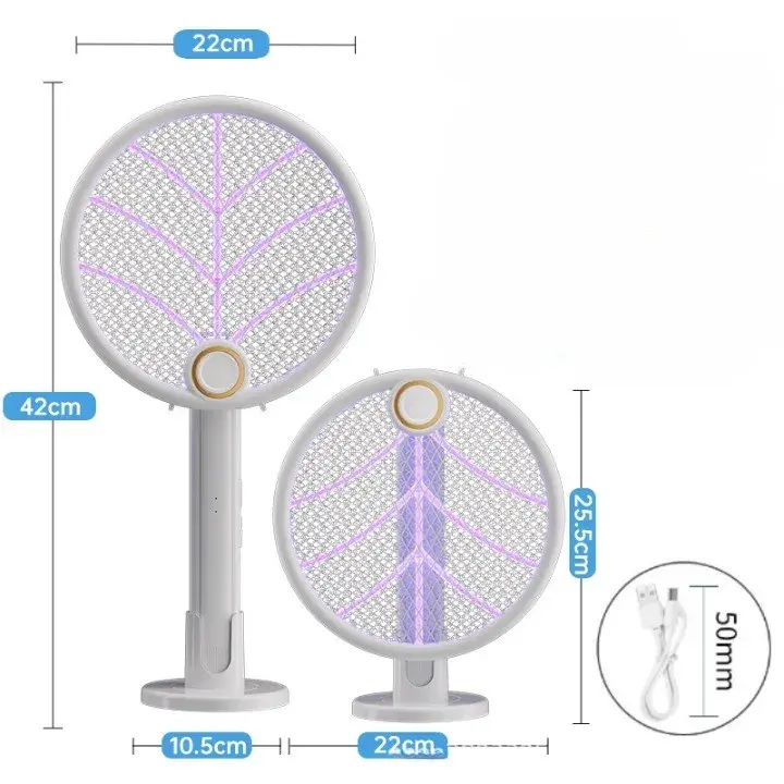 Lampa Electrica Impotriva Tantarilor, 42.5 x 22 x 10.5 cm, Reincarcabila cu Cablu USB Inclus, Plasa din Aluminum Alb (3)