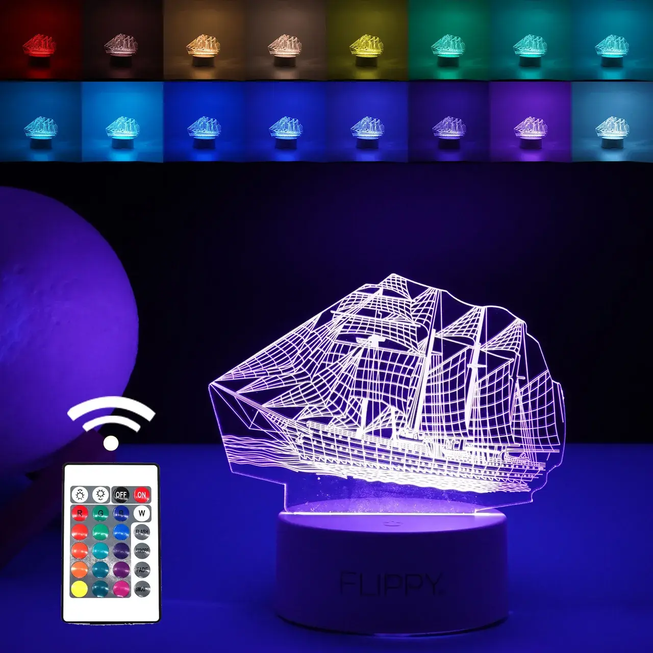 Lampa LED decorativa, 3D, Vapor, cu telecomanda, doua moduri de alimentare USB si baterii, 20 cm inaltime, din material acril si lumina multicolora, alb