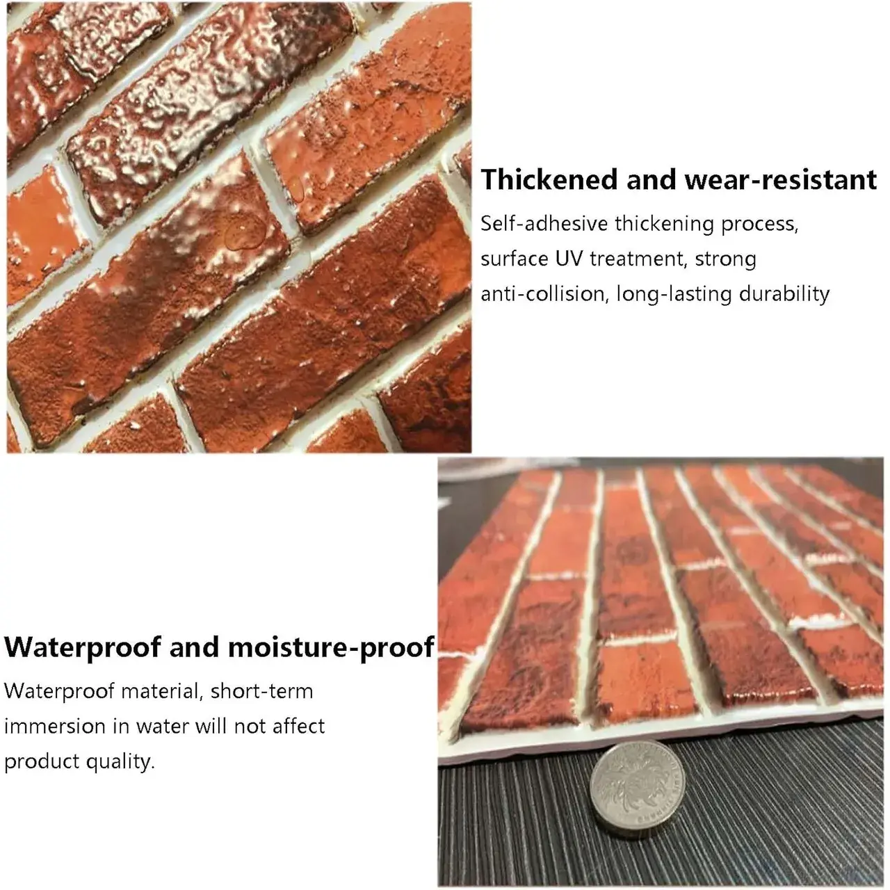 10 x Placi Tapet Autocolant 3D cu Imitatie de Caramida, pentru Perete Bucatarie Sufragerie, Usor de Curatat, Rezistent la Apa, Autoadeziv, 30x30 cm, Rosu (5)