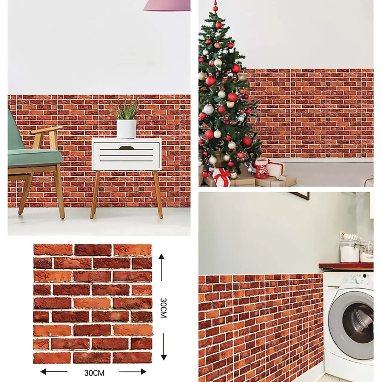 10 x Placi Tapet Autocolant 3D cu Imitatie de Caramida, pentru Perete Bucatarie Sufragerie, Usor de Curatat, Rezistent la Apa, Autoadeziv, 30x30 cm, Rosu (7)