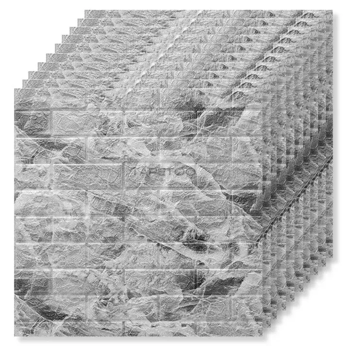 Set 10 Placi Tapet 3D, 70 x 77 cm, Grosime 3 mm, din Polietilena, Model Caramida, Suprafata acoperita 5.3 mp, Marmura Gri (2)