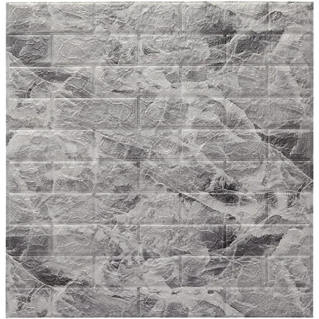 Set 10 Placi Tapet 3D, 70 x 77 cm, Grosime 3 mm, din Polietilena, Model Caramida, Suprafata acoperita 5.3 mp, Marmura Gri (5)