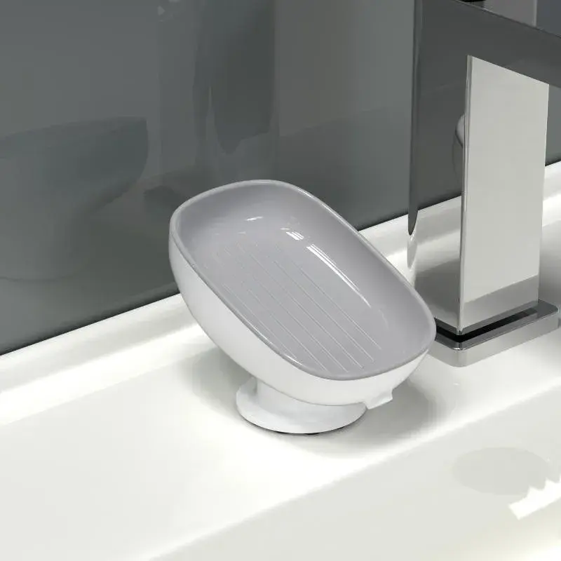 Savoniera din Plastic, cu Ventuza, Design Modern, Gri (3)