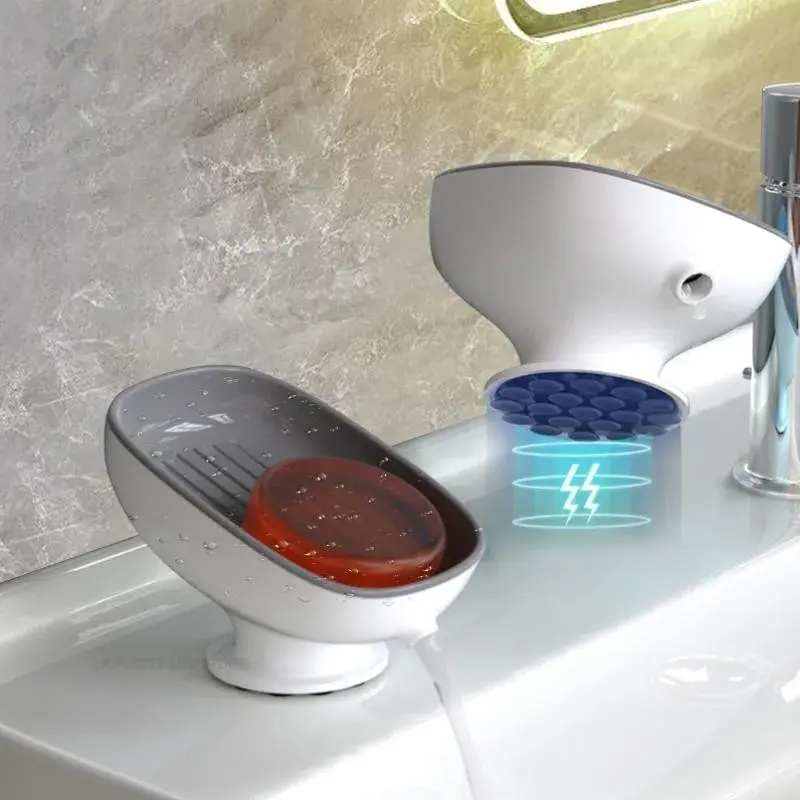 Savoniera din Plastic, cu Ventuza, Design Modern, Gri (4)