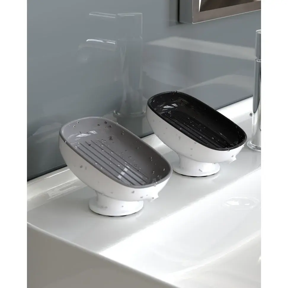 Savoniera din Plastic, cu Ventuza, Design Modern, Gri (6)