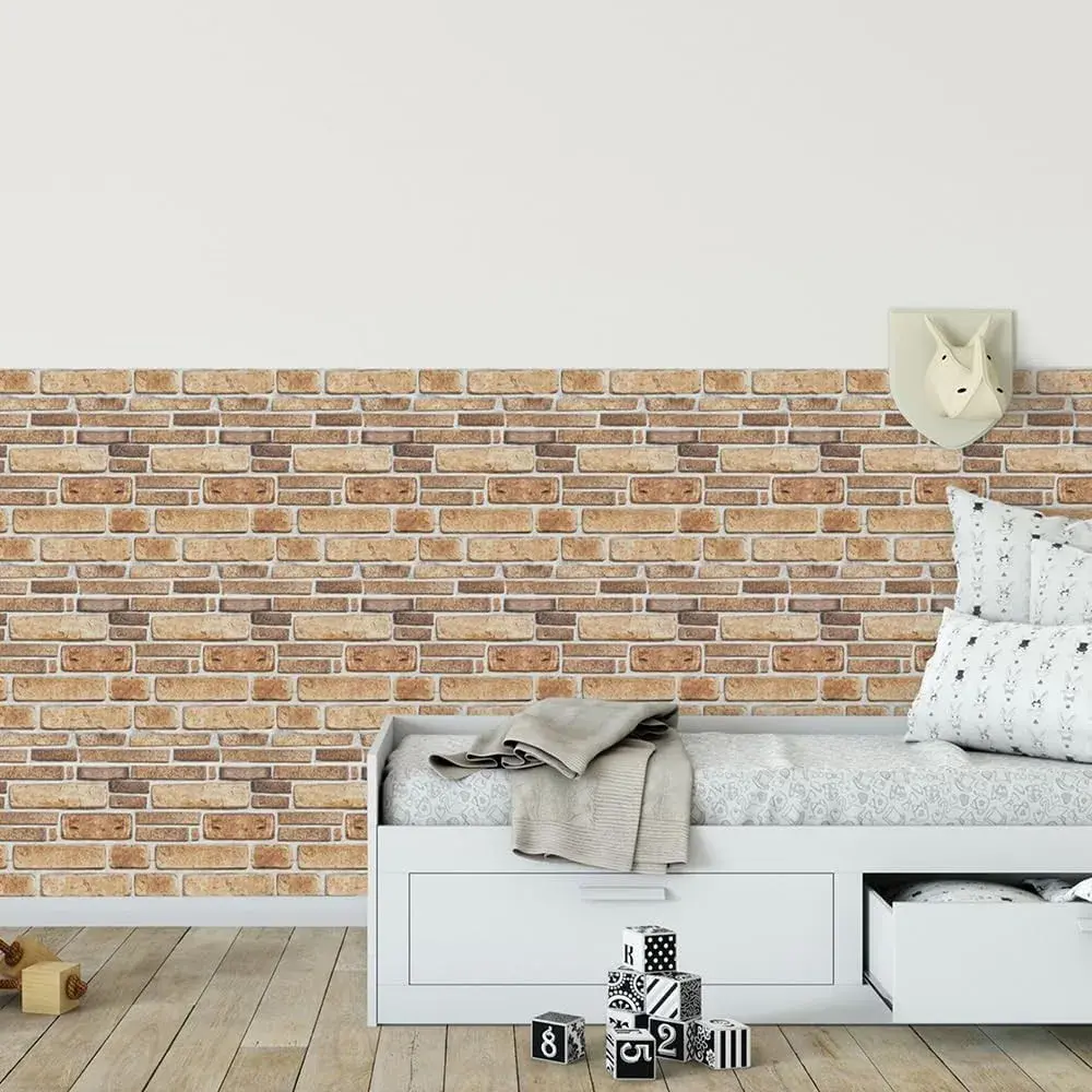 Set 10 Placi Tapet 3D, 30 x 30 cm, din PVC, Tip Piatra, Suprafata acoperita 0.9 mp, Autoadeziv, Bej (2)