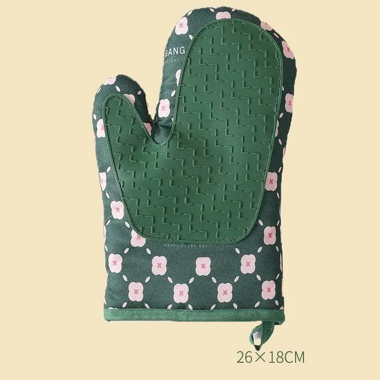 Set 2 manusi cuptor, manusa de bucatarie, rezistenta 330 grade, textil si cauciuc, 26.5x18 cm, verde (2)
