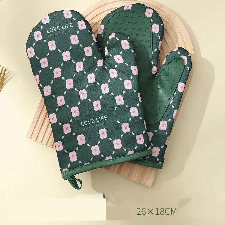 Set 2 manusi cuptor, manusa de bucatarie, rezistenta 330 grade, textil si cauciuc, 26.5x18 cm, verde (3)