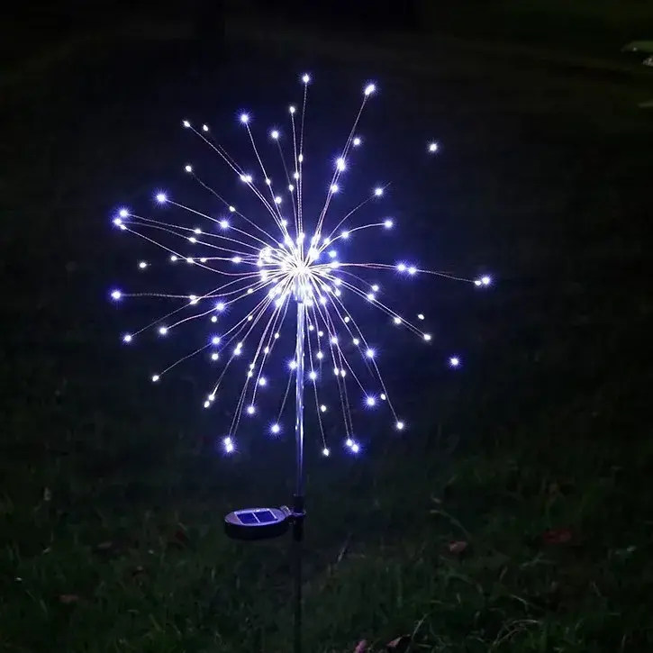 Lampa Solara, Decor Gradina, Model Fireworks/Artificii, din Sarma de Cupru, 120 LED-uri, 55W, 90 cm, Alb Rece