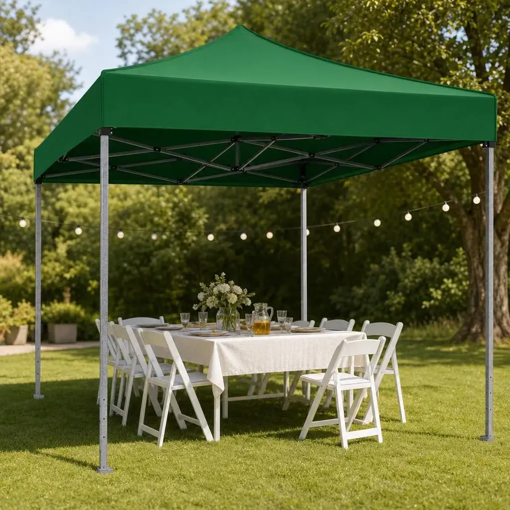 Cort Pavilion 3x3m, Cadru Metal Pliabil Ranforsat, Acoperis 420D 280gram/mg PVC Polyester Oxford pentru Curte, Gradina, Evenimente, Verde (4)