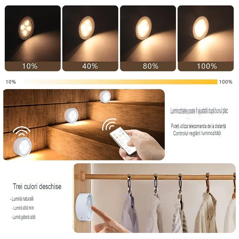 Lampa Led, Fara Fir, cu Baterii, 3 Culori de Lumina, cu Telecomanda, din Plastic, Alb (6)