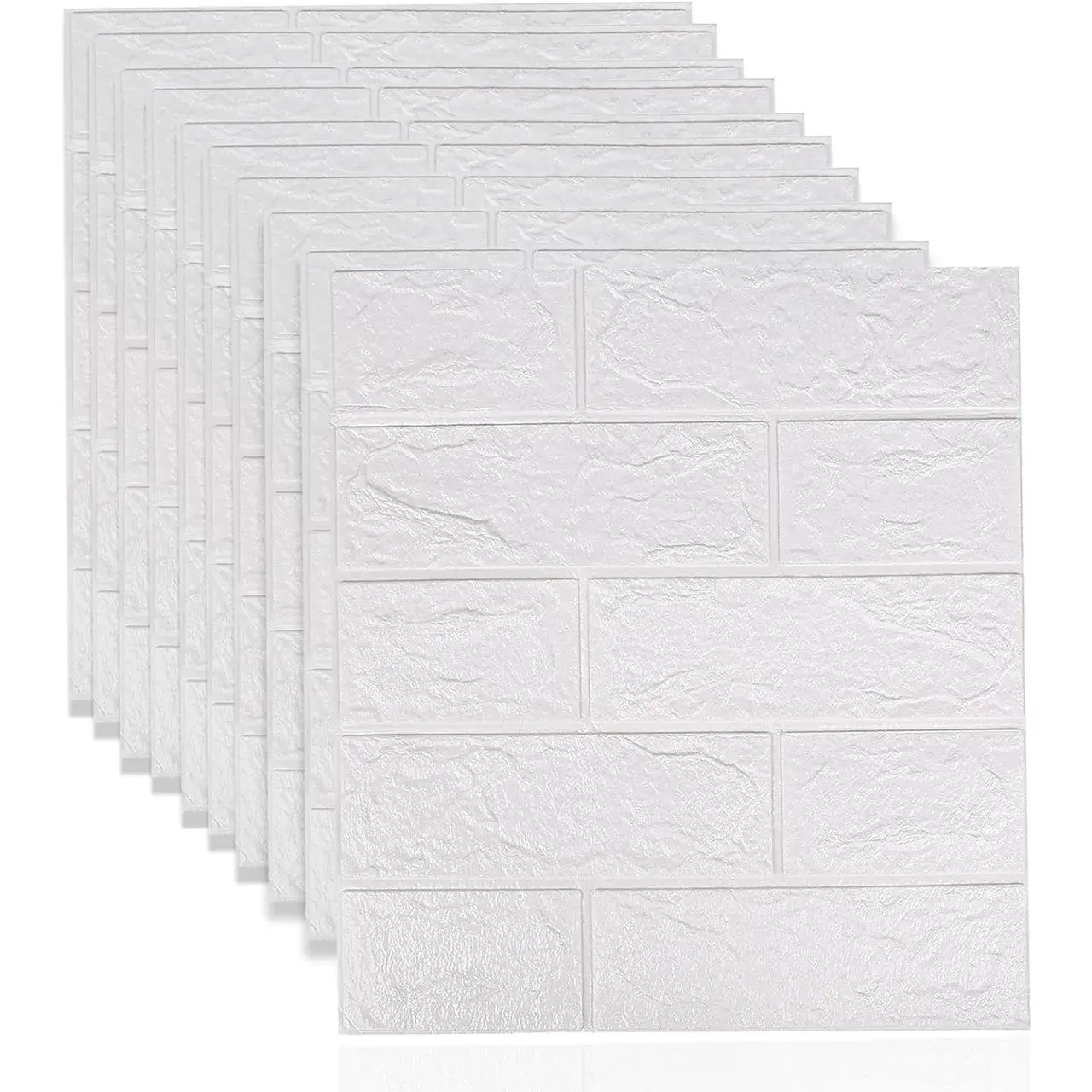 Set 10 Placi Tapet 3D, 35 x 38 cm, Grosime 3 mm, din Polietilena, Model Caramida, Suprafata acoperita 1.33 mp, Alb (5)