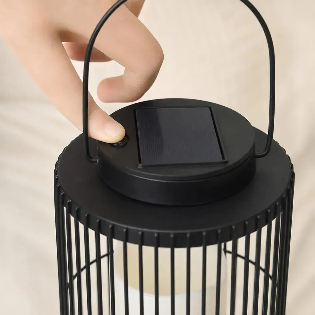 Lampa Solara, Cu Maner pentru Agatare, Alimentare Solara, Iluminare pentru Exterior, pentru Gradina, Curte si Terasa, Lumina Calda, 19x13 cm, Negru (2)