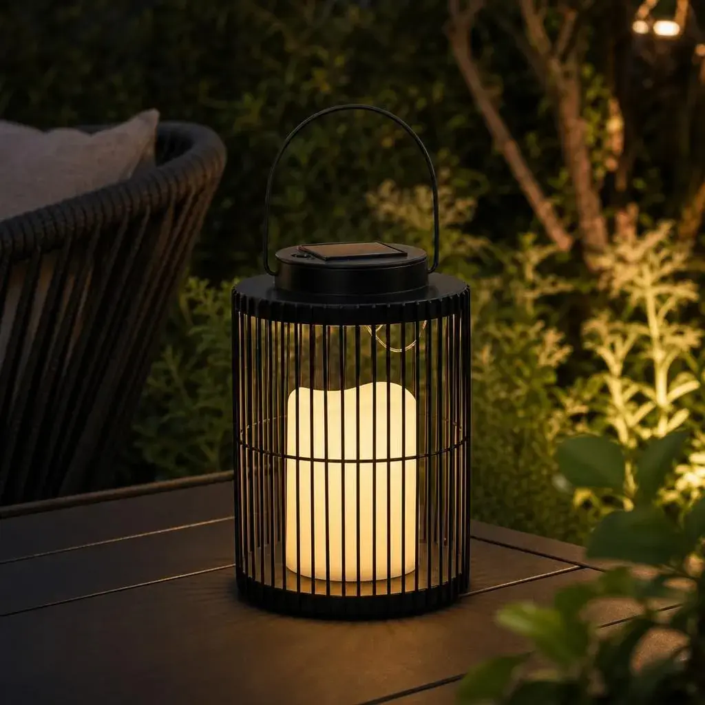 Lampa Solara, Cu Maner pentru Agatare, Alimentare Solara, Iluminare pentru Exterior, pentru Gradina, Curte si Terasa, Lumina Calda, 19x13 cm, Negru (3)