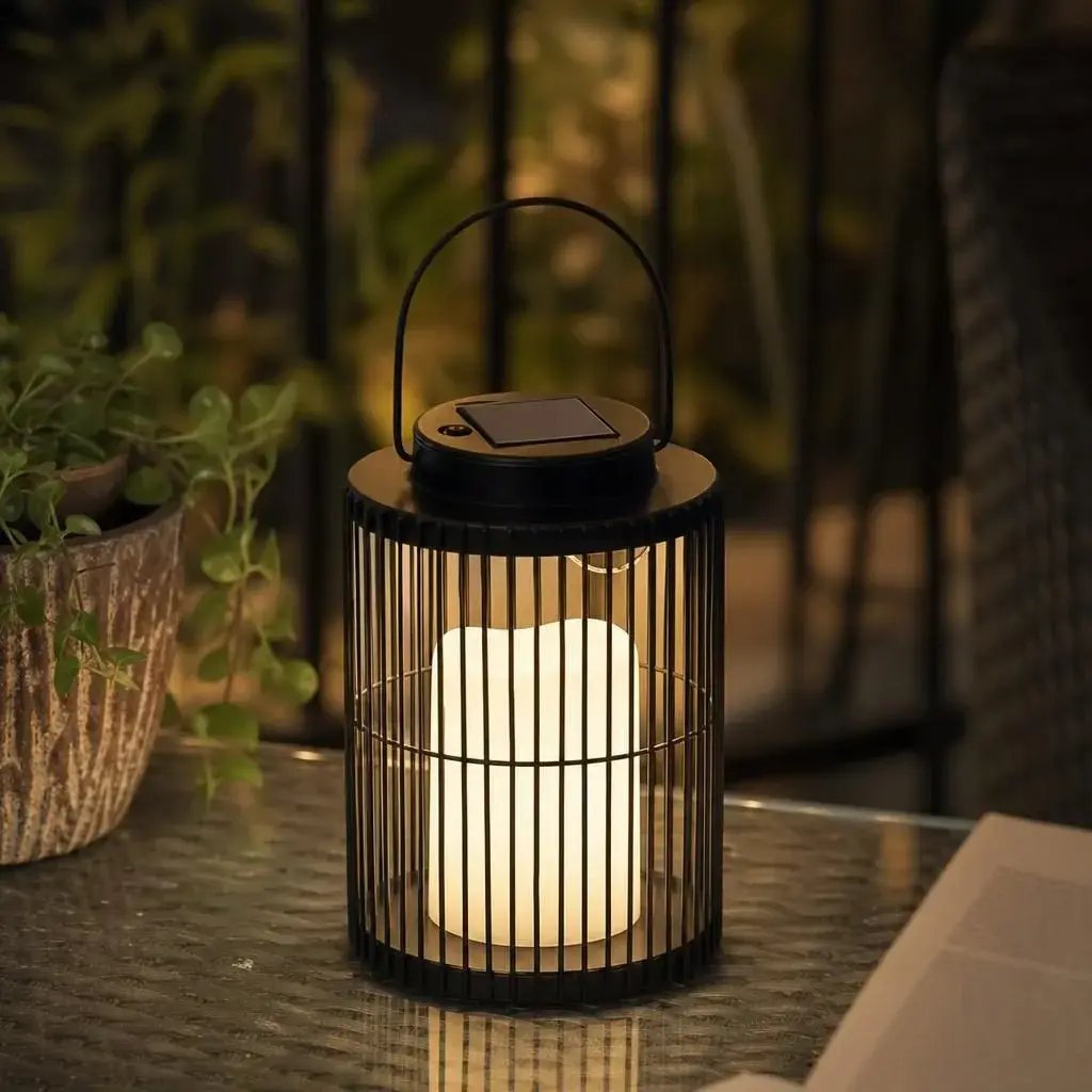 Lampa Solara, Cu Maner pentru Agatare, Alimentare Solara, Iluminare pentru Exterior, pentru Gradina, Curte si Terasa, Lumina Calda, 19x13 cm, Negru (4)