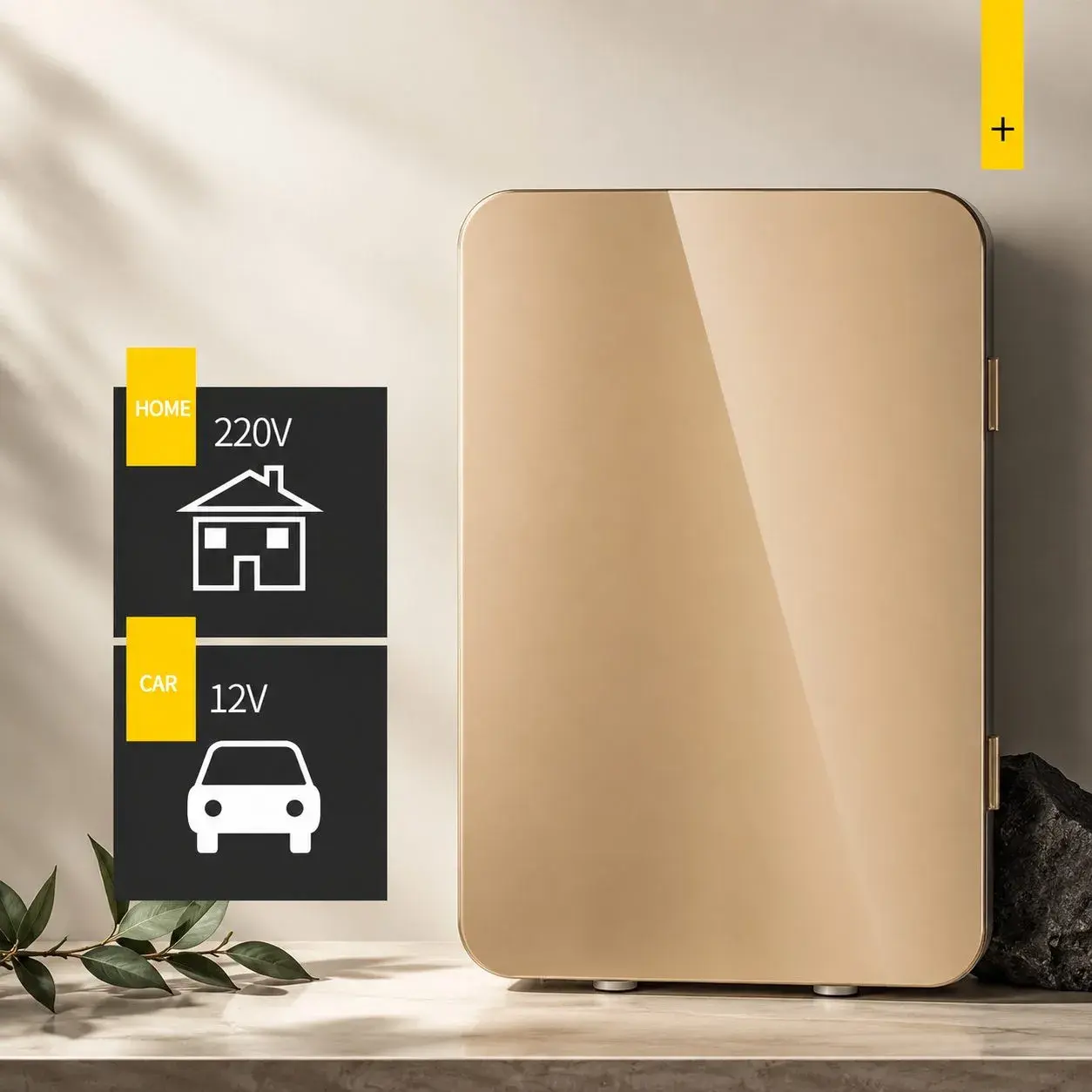Mini Frigider pentru Auto / Cosmetice, Dubla Functie de Incalzire Racire, Portabil, Exterior 28 x 26 x 19 cm / Interior 24 x 20 x 15 cm, Volum 8 L, Gold/Alb (3)