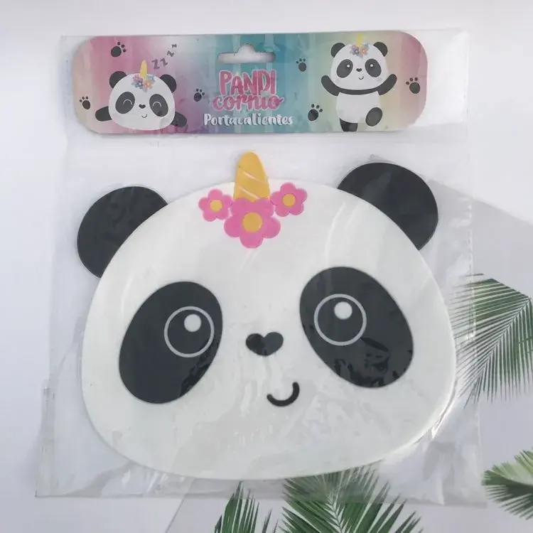 Suport pentru Pahar, Model Urs Panda, din PVC, 18.5x16 cm, Rezistent la Caldura, Alb/Negru (2)