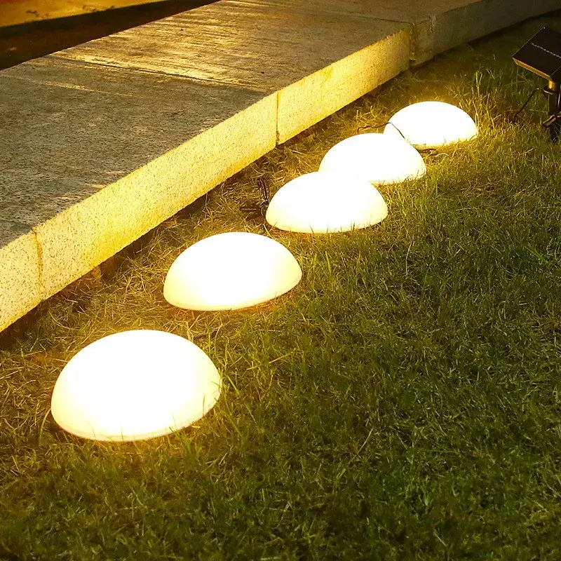 Decoratiune pentru gradina, lampa solara in forma de ciuperca, 5 ciuperci, alb cald