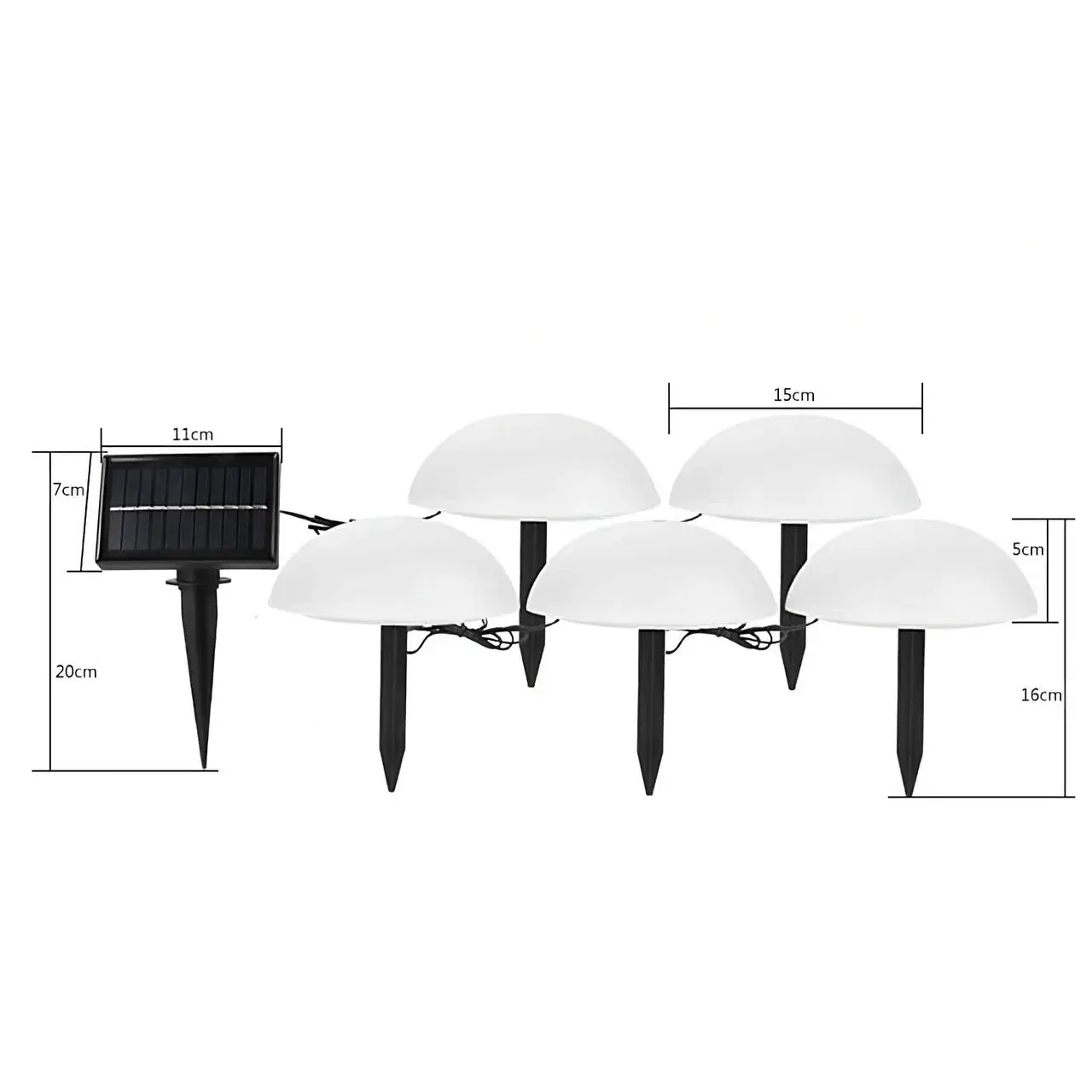 Decoratiune pentru gradina, lampa solara in forma de ciuperca, 5 ciuperci, alb cald (5)