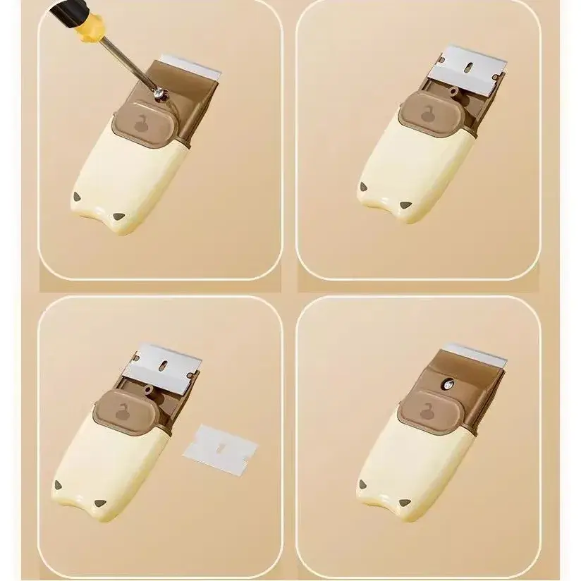 Mini Racleta de Curatare, pentru Etichete, Adezivi, din ABS+ Metal, 2 Lame Incluse, Crem (2)
