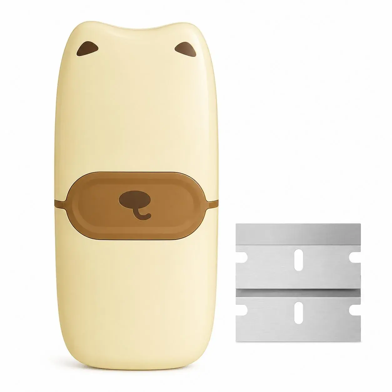Mini Racleta de Curatare, pentru Etichete, Adezivi, din ABS+ Metal, 2 Lame Incluse, Crem (7)