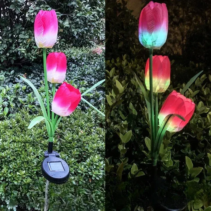 Lampa Solara LED tip Lalele cu 3 flori pentru Gradina, Inaltime 78 cm (3)