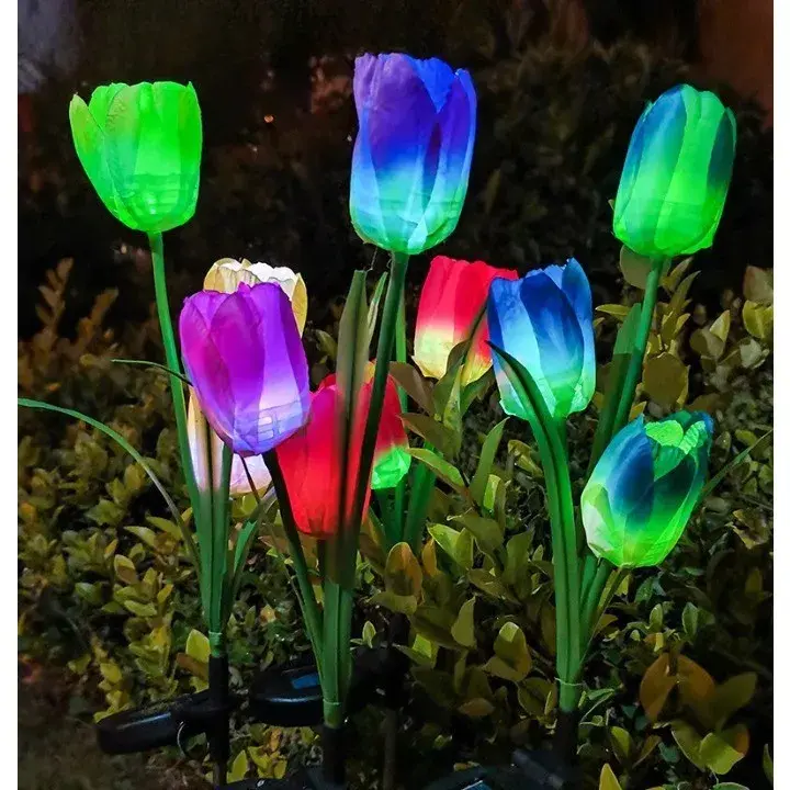 Lampa Solara LED tip Lalele cu 3 flori pentru Gradina, Inaltime 78 cm (4)
