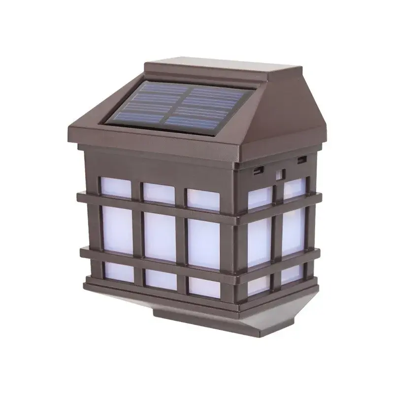 Lampa solara LED tip Felinar pentru perete, Set 2 Bucati, 11.5 x 8.3cm, 1.2V, ABS, 400mAh, Lumina Alb Rece, Maro (4)