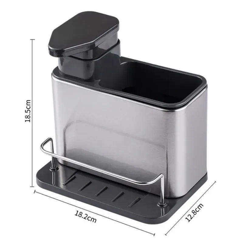 Dispenser Multifunctional, Dozator pentru Detergent, pentru Sapun Lichid, Dezinfectant, cu Suport pentru Ustensile, 18.5 x 18 x 12.8 cm Negru (3)