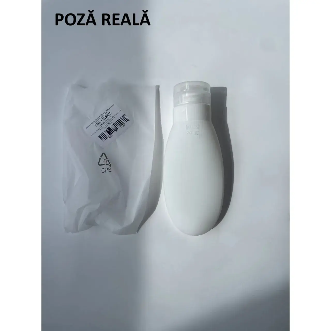 Recipient Portabil din Silicon Elegant de Voiaj, Sticla de Calatorie, Potrivita pentru Lotiune, Sampon si Alte Lichide, Anti-scurgere, cu Posibilitate de Reumplere, Capacitate 90mL, Alb (6)