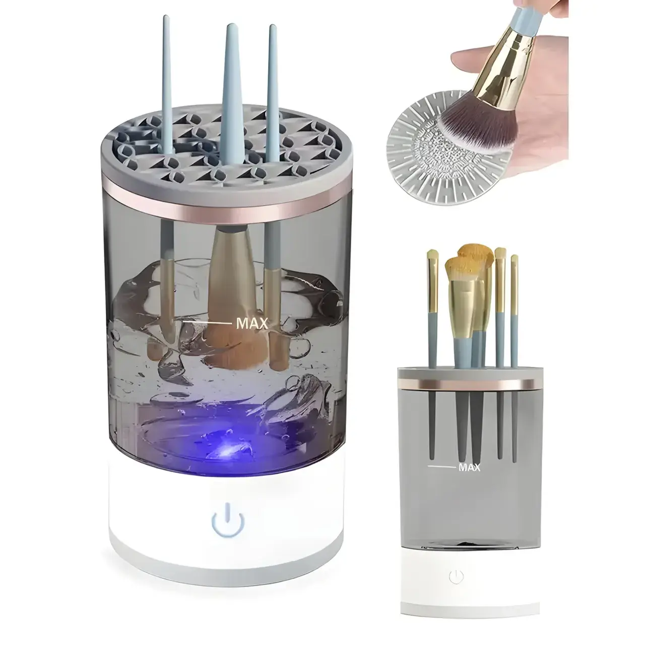 Dispozitiv Portabil de Curatare a Pensulelor de Machiaj, Potrivit pentru Pensule de Diferite Dimensiuni, 5V, 7000RPM, Vibratii Sonice, USB, Alb/Transparent, 9x9x16 cm (3)