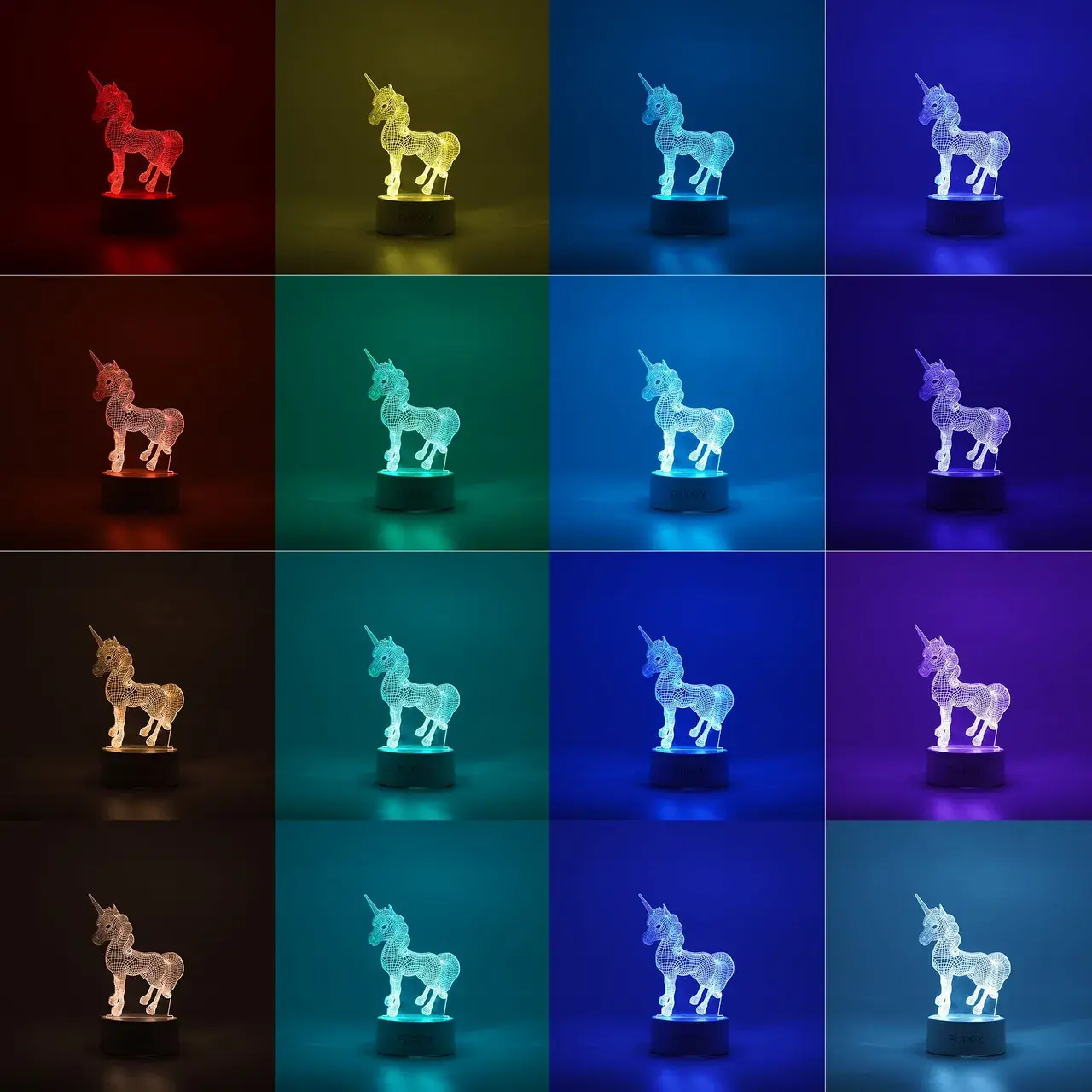 Lampa LED decorativa, 3D, Unicorn, cu USB si baterii, 20 cm inaltime, din material acril, lumina multicolora si telecomanda inclusa, alb (3)