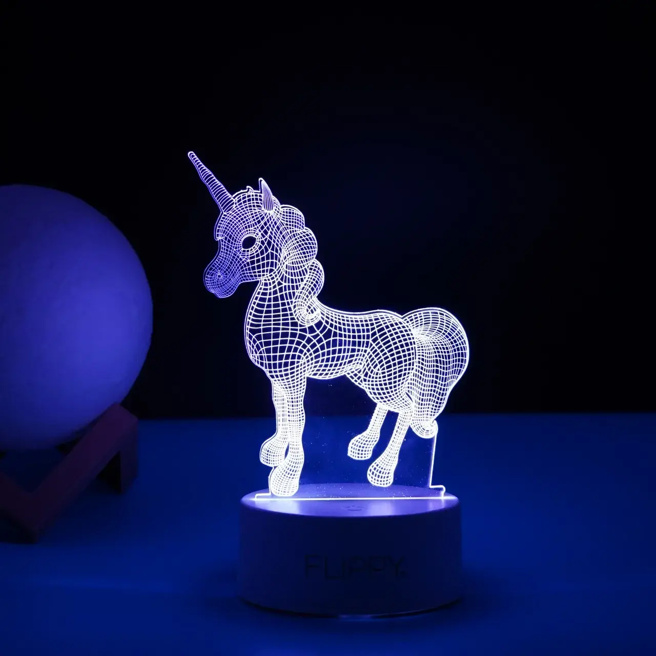 Lampa LED decorativa, 3D, Unicorn, cu USB si baterii, 20 cm inaltime, din material acril, lumina multicolora si telecomanda inclusa, alb (4)