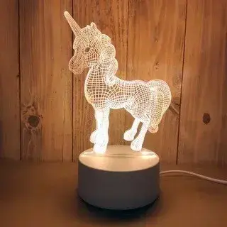 Lampa LED decorativa, 3D, Unicorn, cu USB si baterii, 20 cm inaltime, din material acril, lumina multicolora si telecomanda inclusa, alb (5)