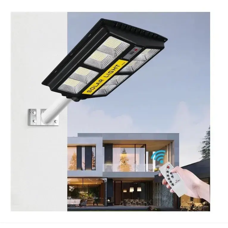 Lampa solara stradala, cu telecomanda, senzor de miscare si lumina, suport prindere, 720 LED-uri, IP65, ABS, 15AH, 500W, temperatura culoare 6500K, 44.5x34.7x6.6 cm, autonomie 10-12 ore, negru (4)