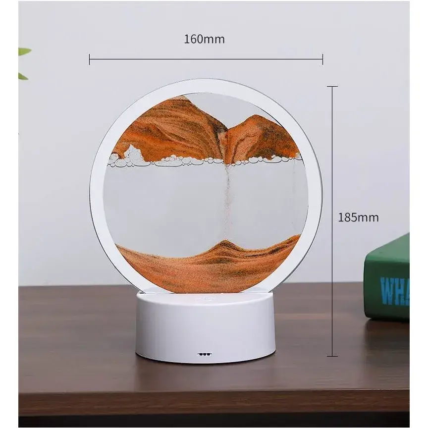 Lampa decorativa tip clepsidra, imagine 3D dinamica, nisipuri miscatoare, 16 x 18.5 cm, Galben (2)