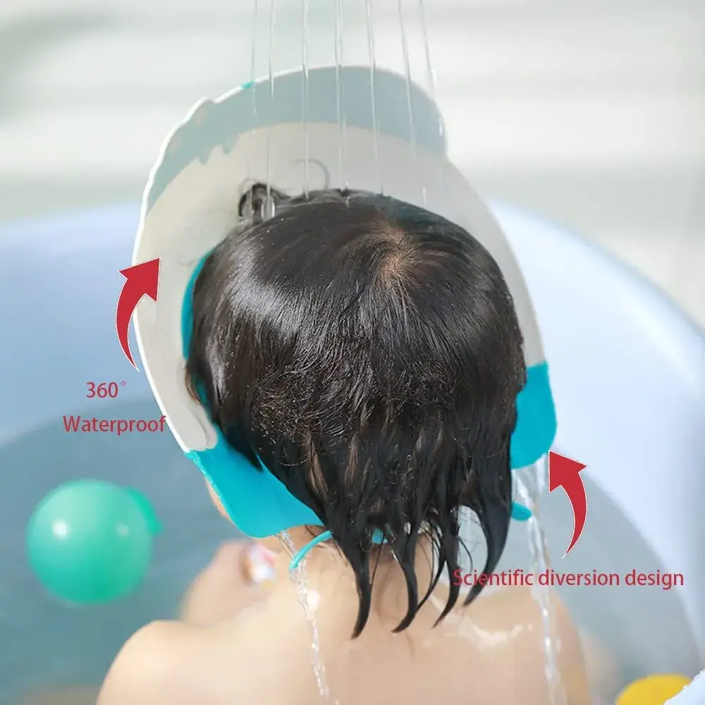 Viziera de Protectie Baie Pentru Copii, Fippy, Model Hipopotam, Dimensiune ajustabila, Durabil, Usor de curatat, Impotriva Samponului, pentru Ochi si Urechi, TPE+PP, 22x21 cm, Albastru (3)