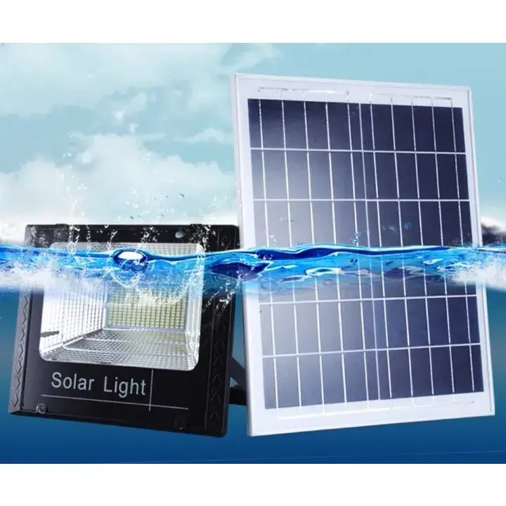 Proiector LED/Lampa solara de exterior, 20 cm x 25cm, Rezistent la Apa IP67, cu Panou Solar, 220 LED SMD, 65W, Senzor de lumina, Timer, cu Telecomanda, 2 moduri de iluminat, kit montaj inclus, Lumina Rece (4)