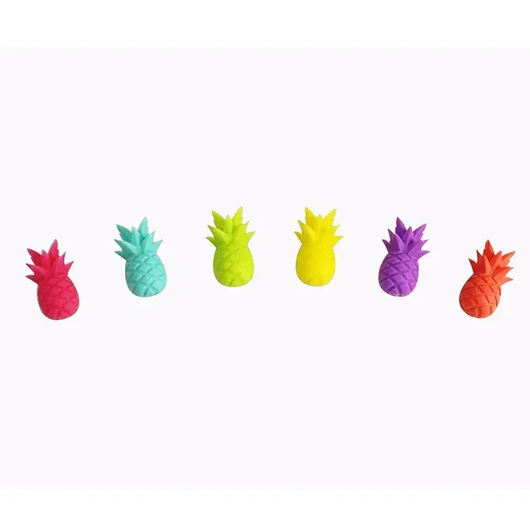 Set 6 Accesorii pentru Pahare, pentru Petreceri/Cocktailuri, din Silicon, Model Ananas, Multicolor (2)