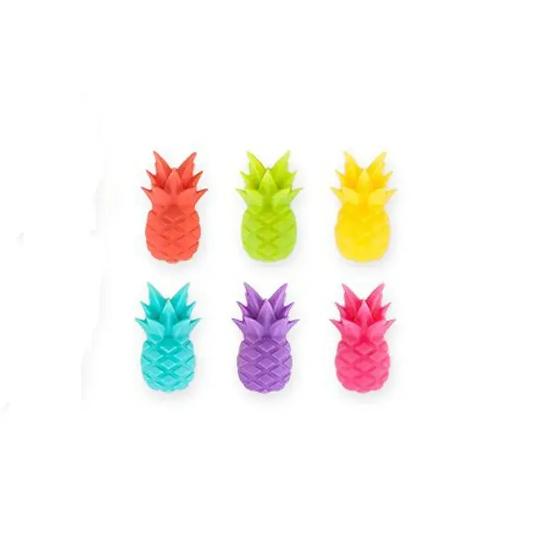 Set 6 Accesorii pentru Pahare, pentru Petreceri/Cocktailuri, din Silicon, Model Ananas, Multicolor (3)