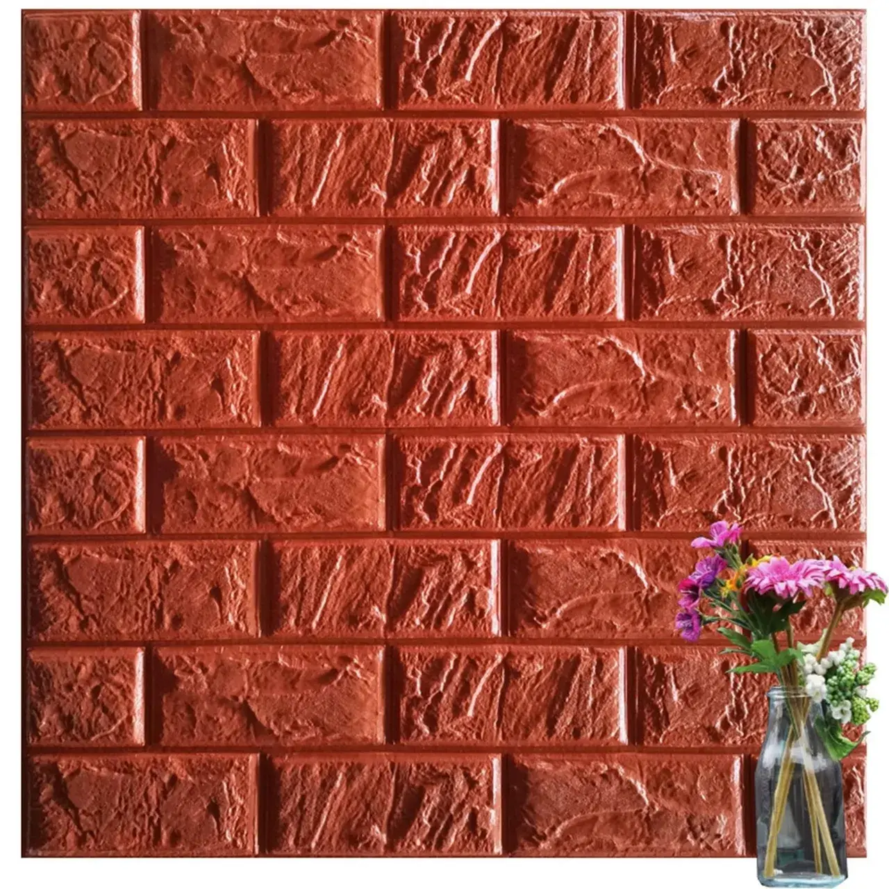 Set 10 Placi Tapet 3D, 70 x 77 cm, Grosime 3 mm, din Polietilena, Model Caramida, Suprafata acoperita 5.3 mp, Maro (4)