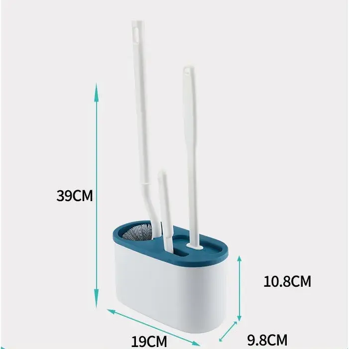 Set 3 Perii pentru Toaleta, din Silicon, Perie Zimtata, Cap Flexibil, Suport Adeziv pentru Montarea pe Perete, 39 x 19 x 9.8 cm, Albastru/Alb (3)