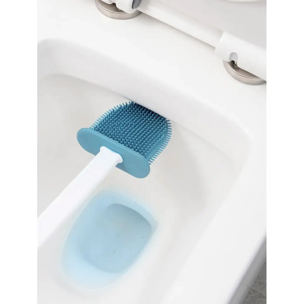 Set 3 Perii pentru Toaleta, din Silicon, Perie Zimtata, Cap Flexibil, Suport Adeziv pentru Montarea pe Perete, 39 x 19 x 9.8 cm, Albastru/Alb (6)