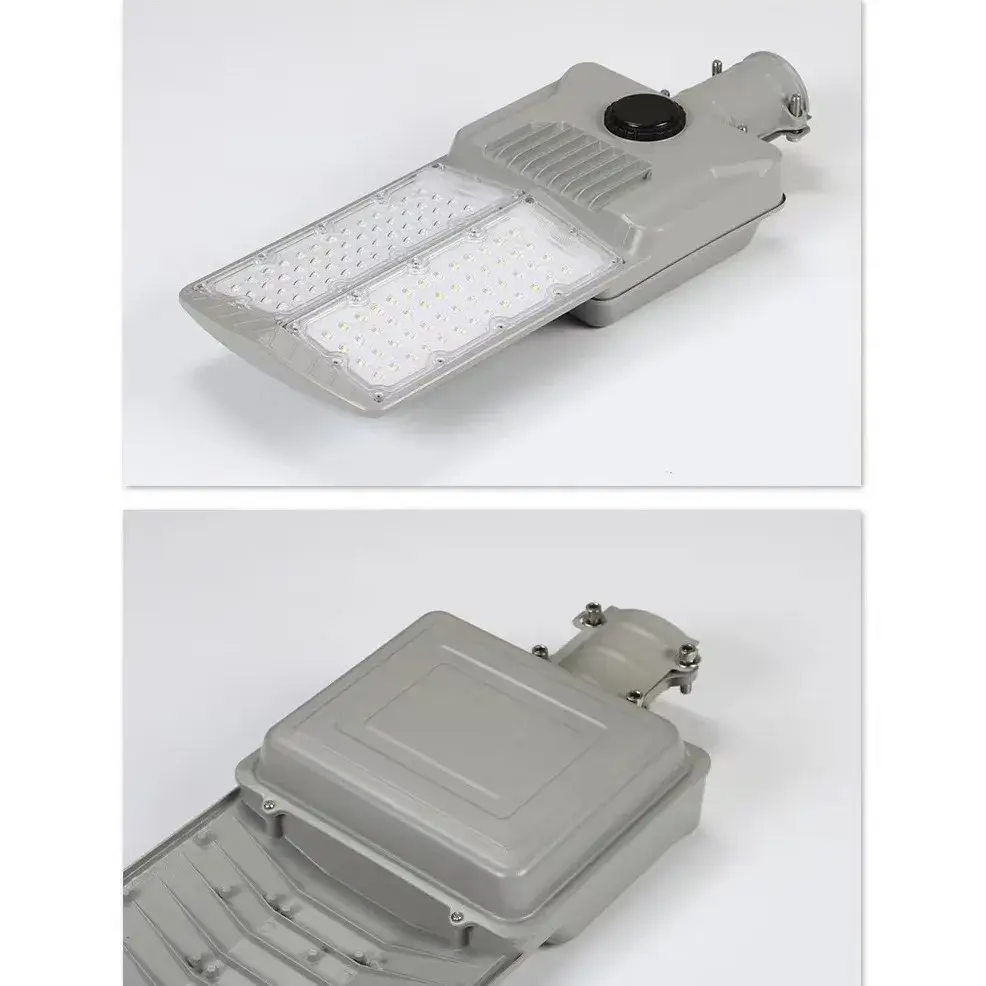 Lampa solara stradala, pentru curte sau strada, cu doua grile, finisaj mat, rezistent la apa, montare prin fixare, senzor lumina, baterie de litiu, IP65, lumina rece, putere (3)