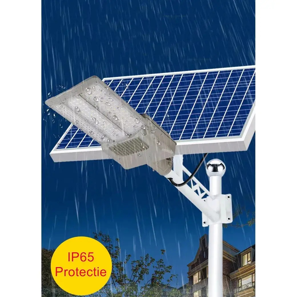 Lampa solara stradala, pentru curte sau strada, cu doua grile, finisaj mat, rezistent la apa, montare prin fixare, senzor lumina, baterie de litiu, IP65, lumina rece, putere (7)