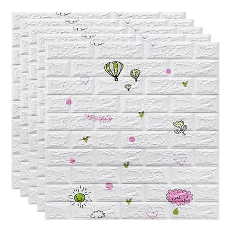 Set 10 Placi Tapet 3D, 70 x 77 cm, Grosime 3 mm, din Polietilena, Tip Caramida, Model cu Baloane, Suprafata acoperita 5.3 mp, Alb (2)