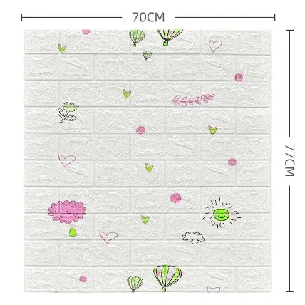 Set 10 Placi Tapet 3D, 70 x 77 cm, Grosime 3 mm, din Polietilena, Tip Caramida, Model cu Baloane, Suprafata acoperita 5.3 mp, Alb (6)