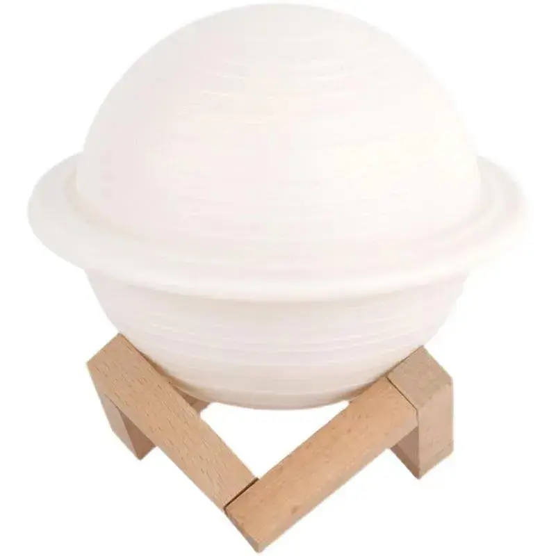 Lampa de Veghe, Model Planeta Saturn, 3D, Lumina Alb Cald, Suport din Plastic, cu Baterii, 13 cm, Alb (5)