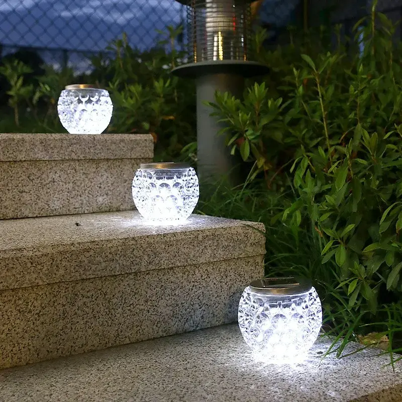 Lampa solara LED tip Glob cristal pentru gradina/trepte/terasa, rezistent la apa IP65, 10 x 9.5 cm, 1.2V, ABS, 600mAh, alb rece