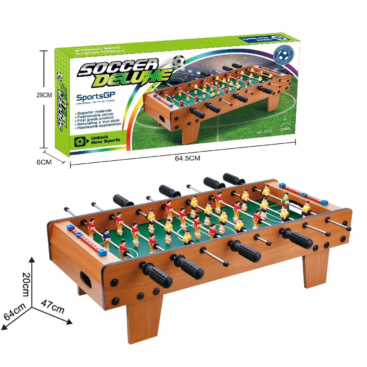 Masa de Fotbal cu Teren, cu Picioare Scurte, 8 Manere, Tablou de Scor, 64 x 20 x 47 cm, din Lemn/Otel/ABS, Maro (3)